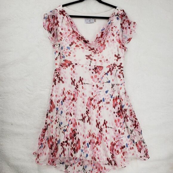 Seraphine Luxe Dress Womens 12US 16UK Pink Floral Silk Ruffle Maternity Occasion - Picture 1 of 9